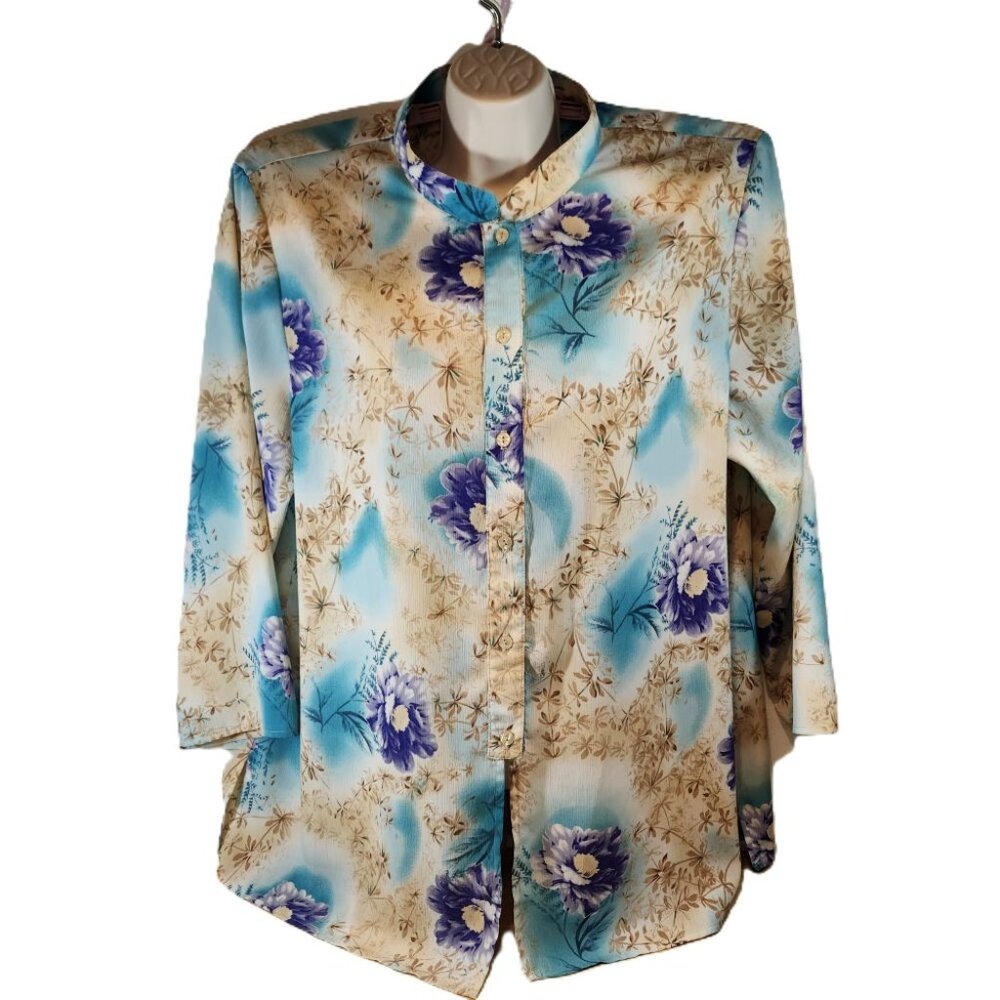 Maggie Sweet Tunic Blouse Crepe Floral Pattern Size Petite 2X EUC